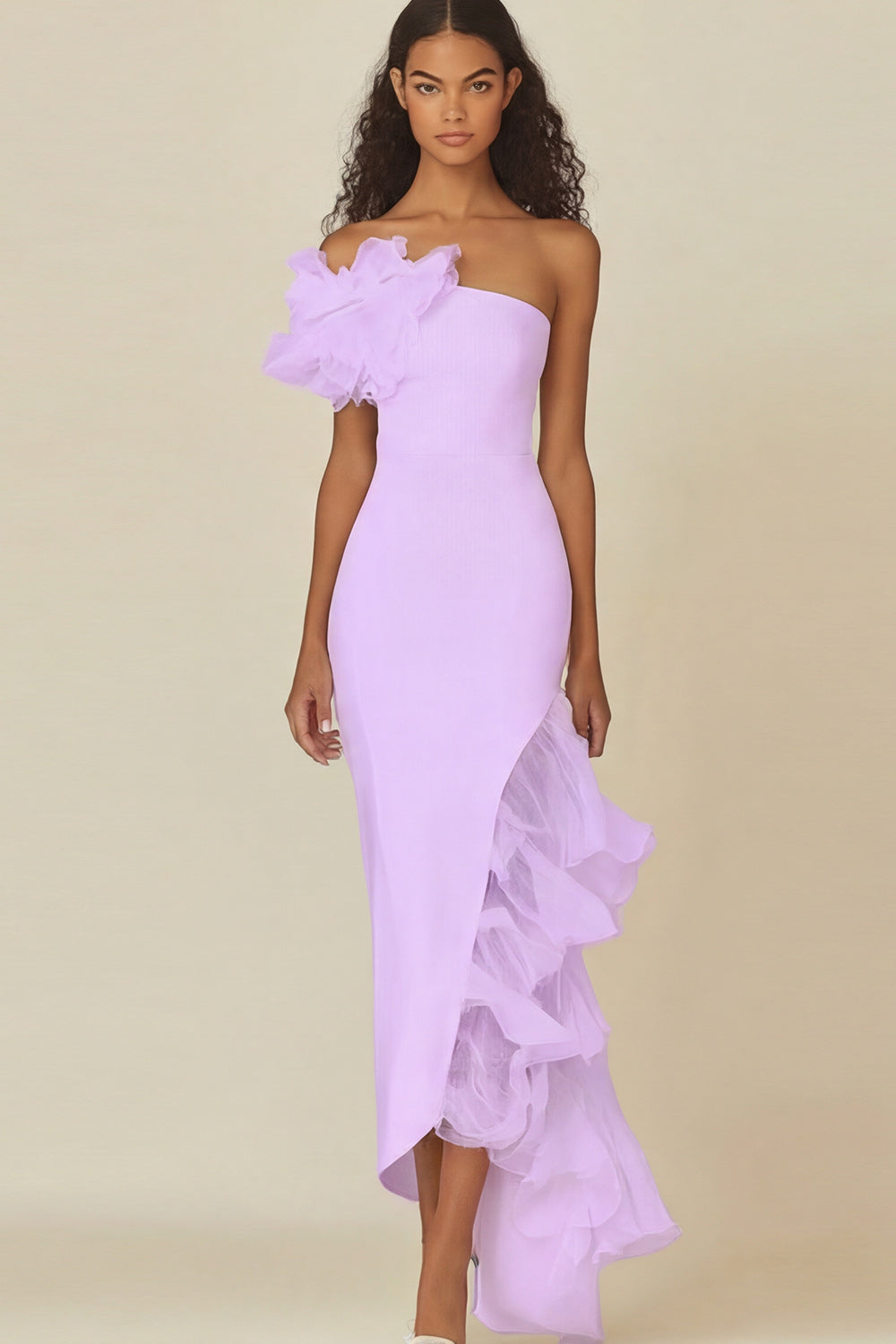 White Sheath Long Asymmetrical Rehearsal Dinner Dress