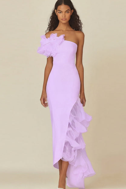 White Sheath Long Asymmetrical Rehearsal Dinner Dress