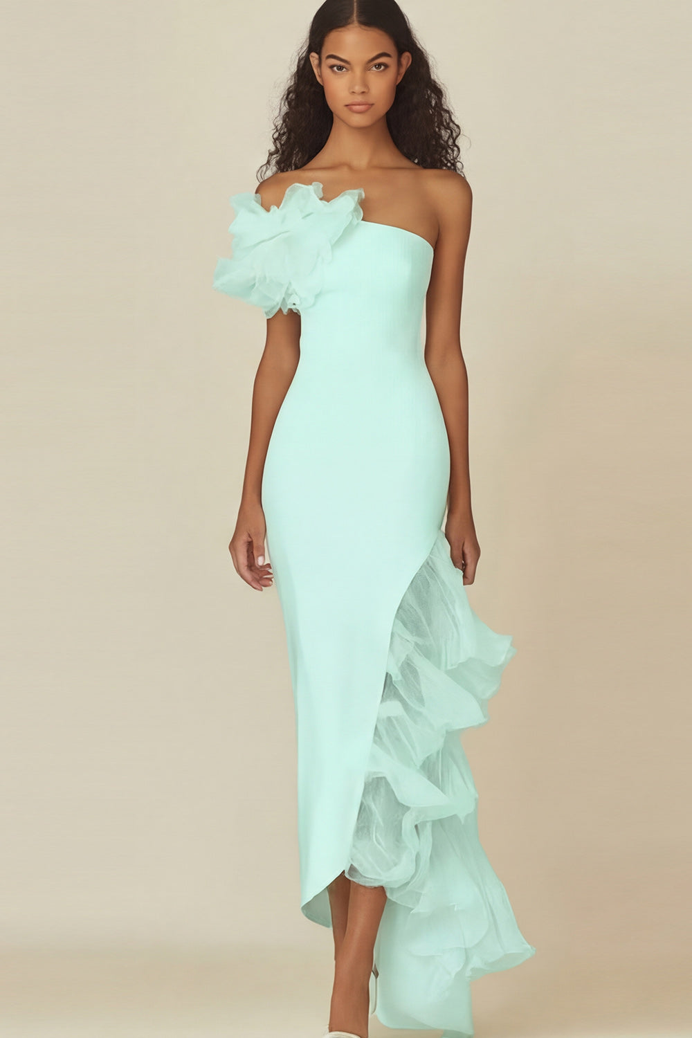 White Sheath Long Asymmetrical Rehearsal Dinner Dress