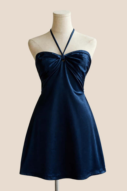 Halter Lavender Back Tie A-line Short Dress