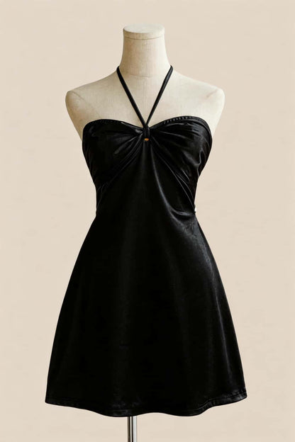 Halter Light Blue Back Tie A-line Short Dress