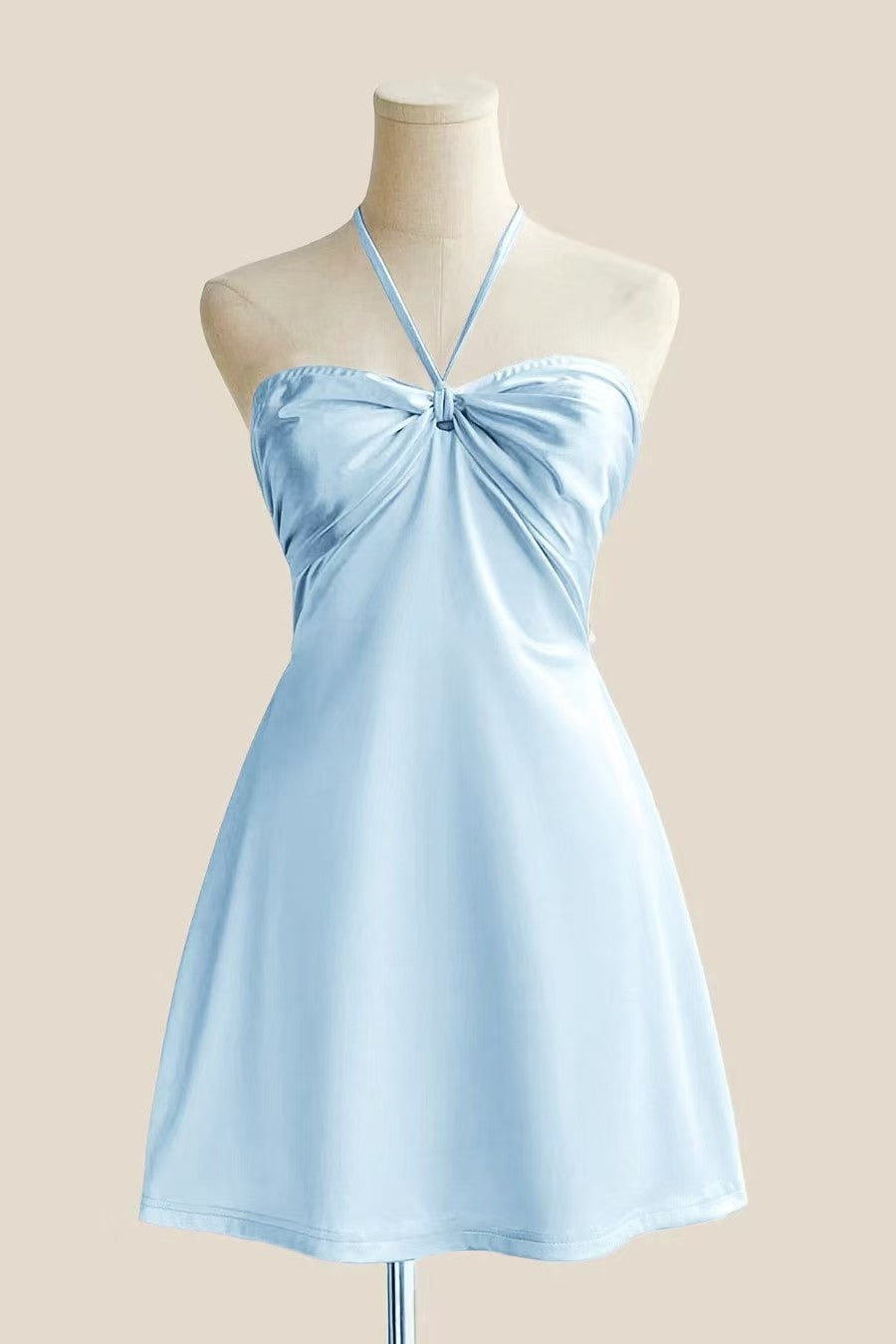 Halter Lavender Back Tie A-line Short Dress