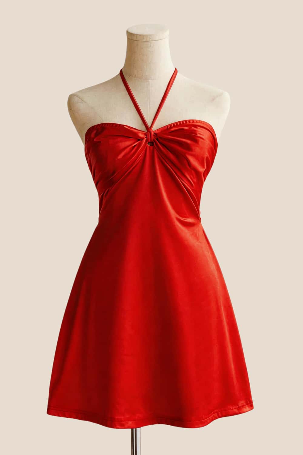 Halter Light Blue Back Tie A-line Short Dress