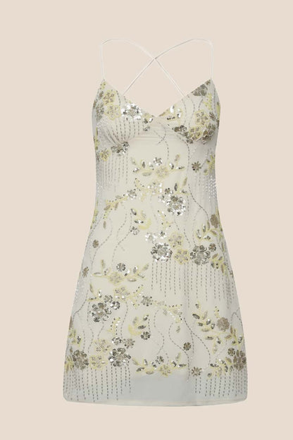 Green Beaded Straps Fitted Short Dress