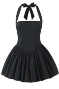 Halter Black A-line Short Bubble Dress