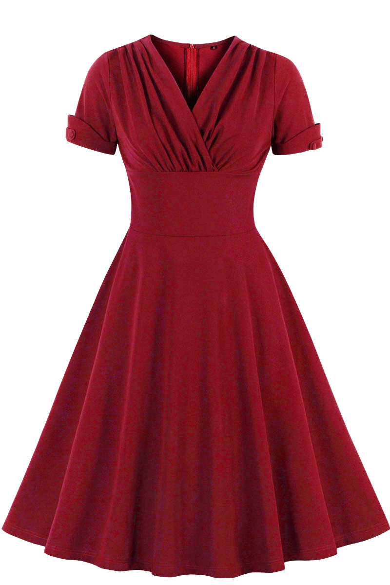 Green V Neck A-line Short Dress with Short Sleeves