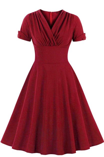 Green V Neck A-line Short Dress with Short Sleeves