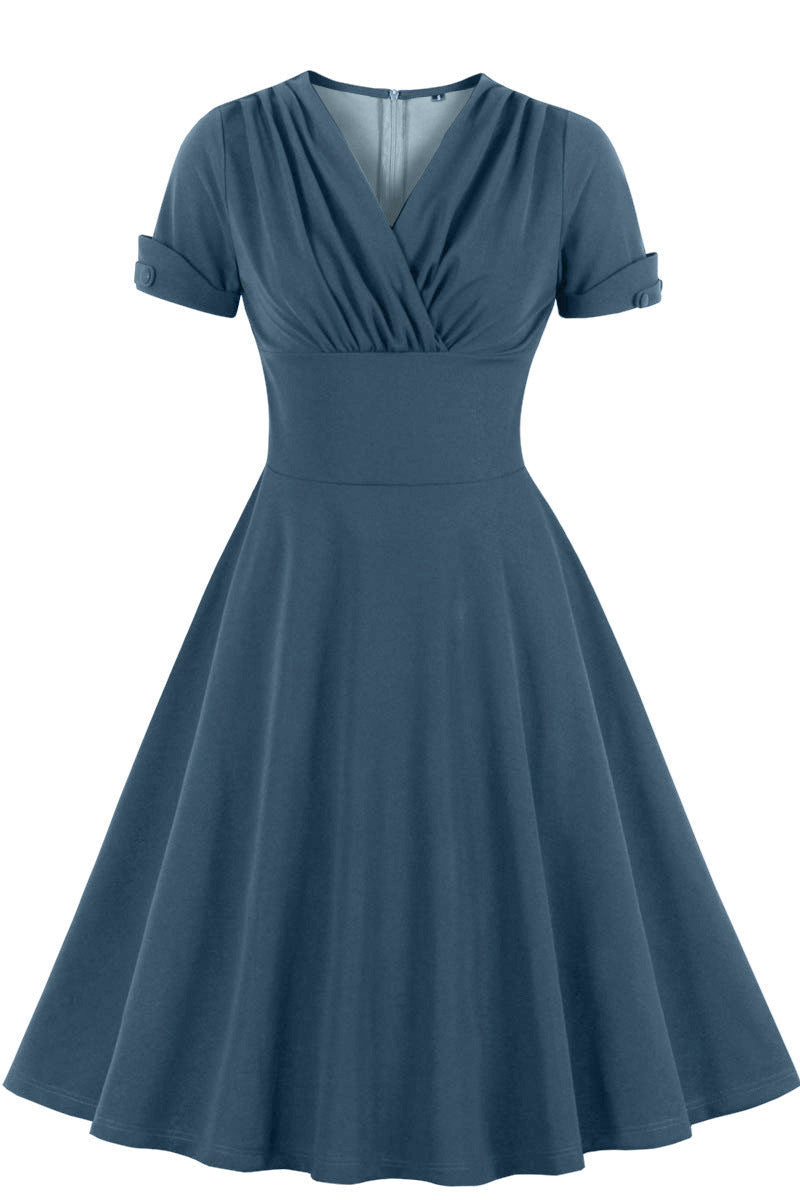 Green V Neck A-line Short Dress with Short Sleeves