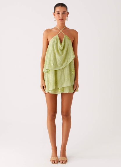On The Go Beaded Mini Dress - Mint