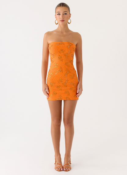 Push Back Beaded Sequin Mini Dress - Orange