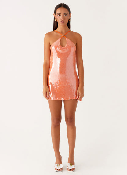 Radiant Energy Cowl Back Mini Dress - Orange