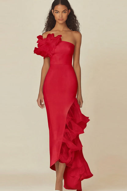 White Sheath Long Asymmetrical Rehearsal Dinner Dress