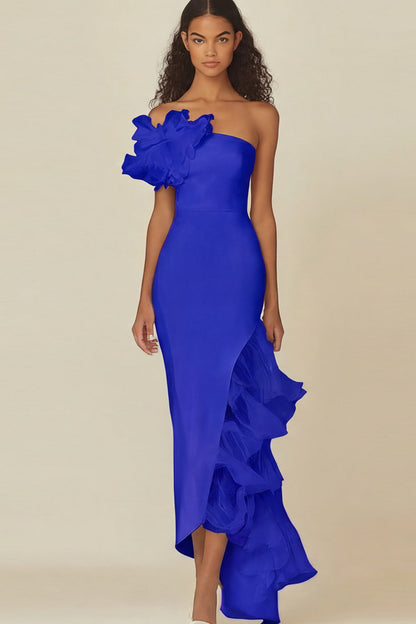 White Sheath Long Asymmetrical Rehearsal Dinner Dress