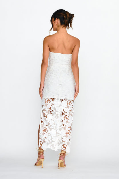 Parisa Sequin Embroidery Overlay Midi Dress White