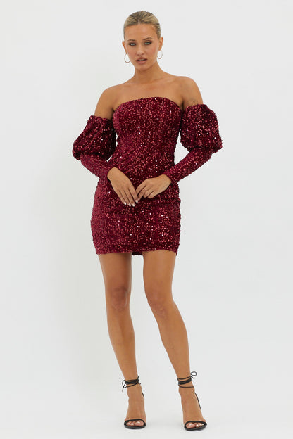 Merry & Bright Sequin Mini Dress Wine