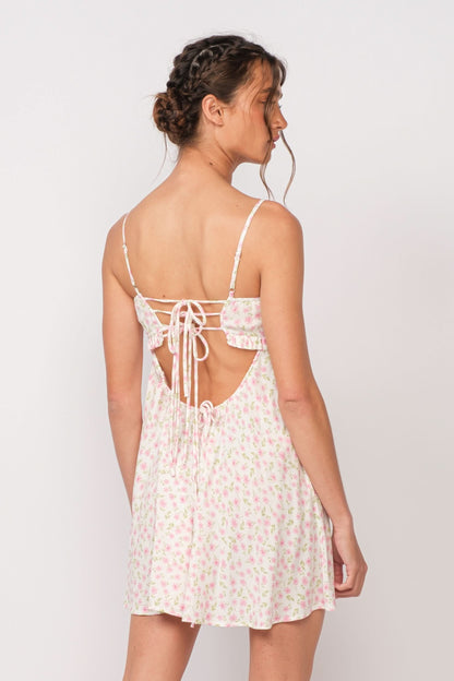 Drew White and Pink Floral Babydoll Cami Mini Dress