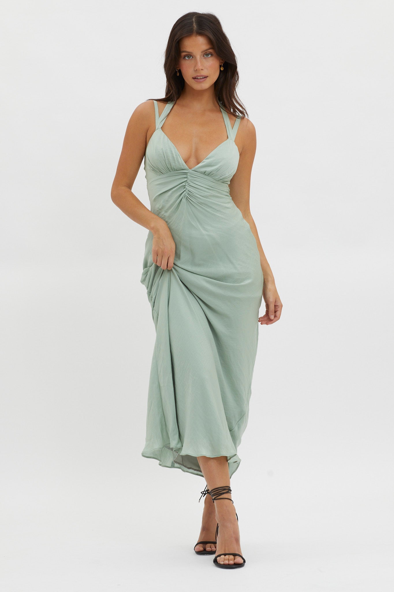 Stellar Twist Bodice Multi-Strap Dress Sage