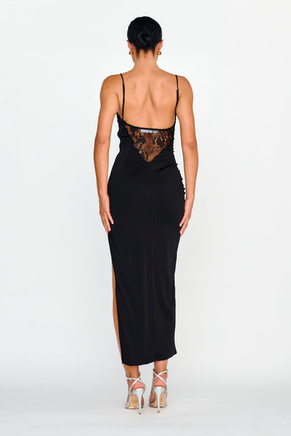 Misha Embellished Bust Midi Dress Black