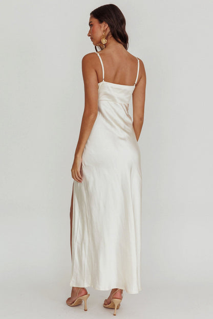 Marlie Side Pleat Maxi Dress Oyster