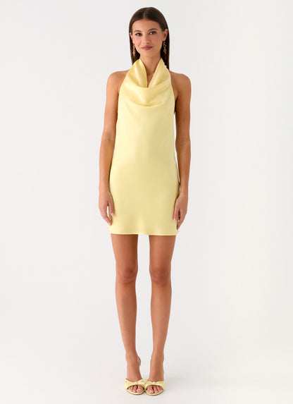 Soft Focus Cowl Neck Mini Dress - Yellow