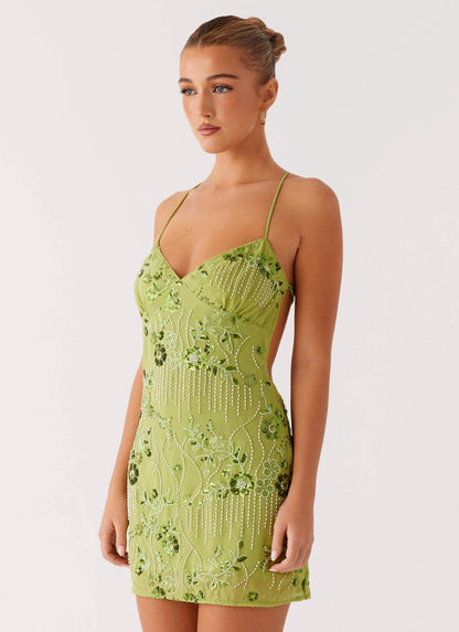 Vietta Sequin Cami Micro Mini Dress - Lime