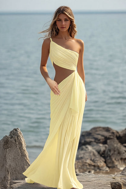 White Chiffon Sheath Cut-Out Long Rehearsal Dinner Dress
