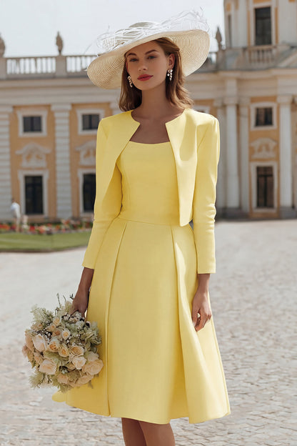 Ivory 2 Piece Satin Boat Neck Midi Wedding Dress with Jacket