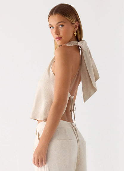 Maddox Linen Top - Oat