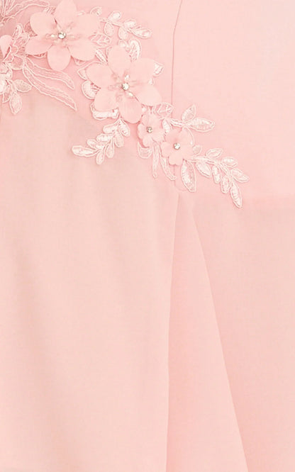 Penny Mini Dress - Strapless Corset Bodice Floral Embellished Godet Dress in Soft Pink