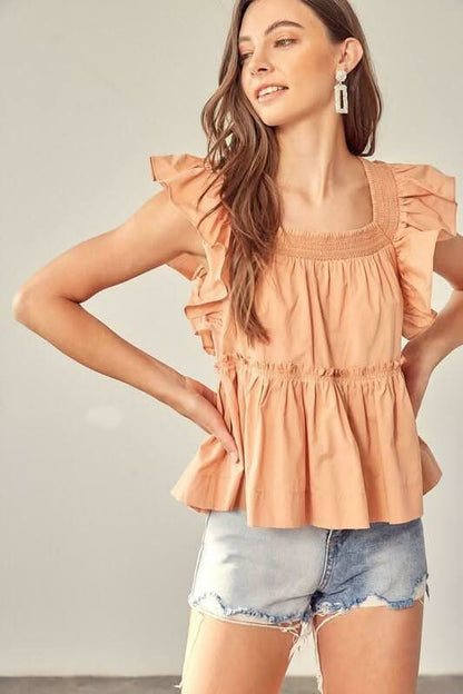 Dani Apricot Ruffle Babydoll Top