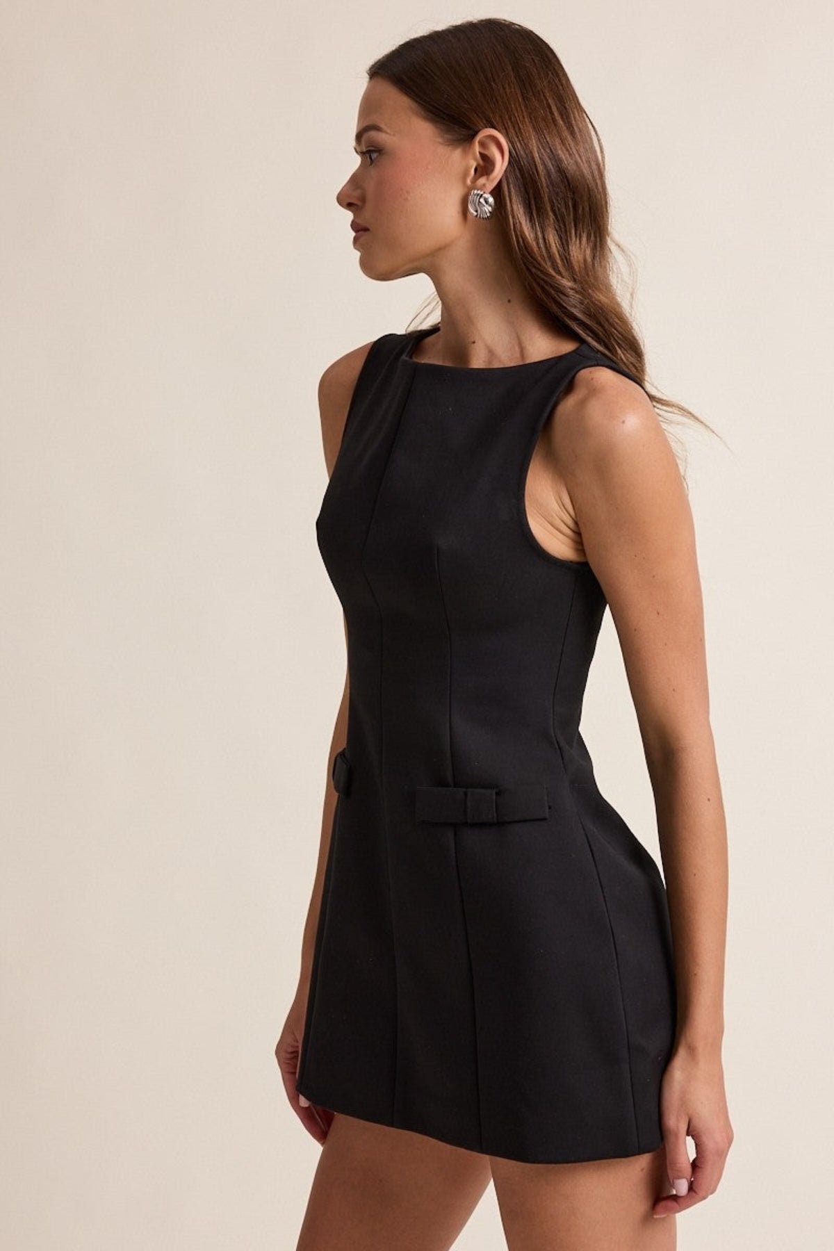 Going Places Black Boat Neck Mini Dress