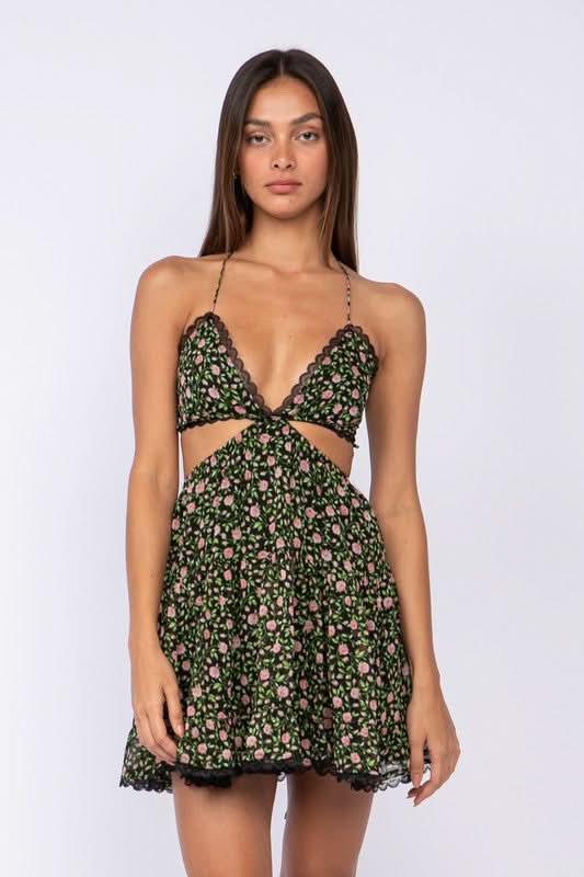 Garden Muse Moody Rose Print Halter Dress