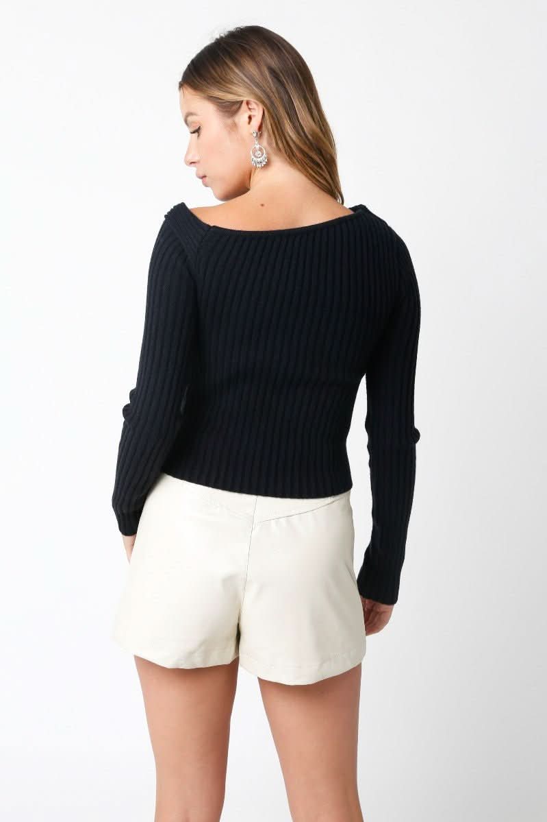 Margaret Black Off-The-Shoulder Sweater Top