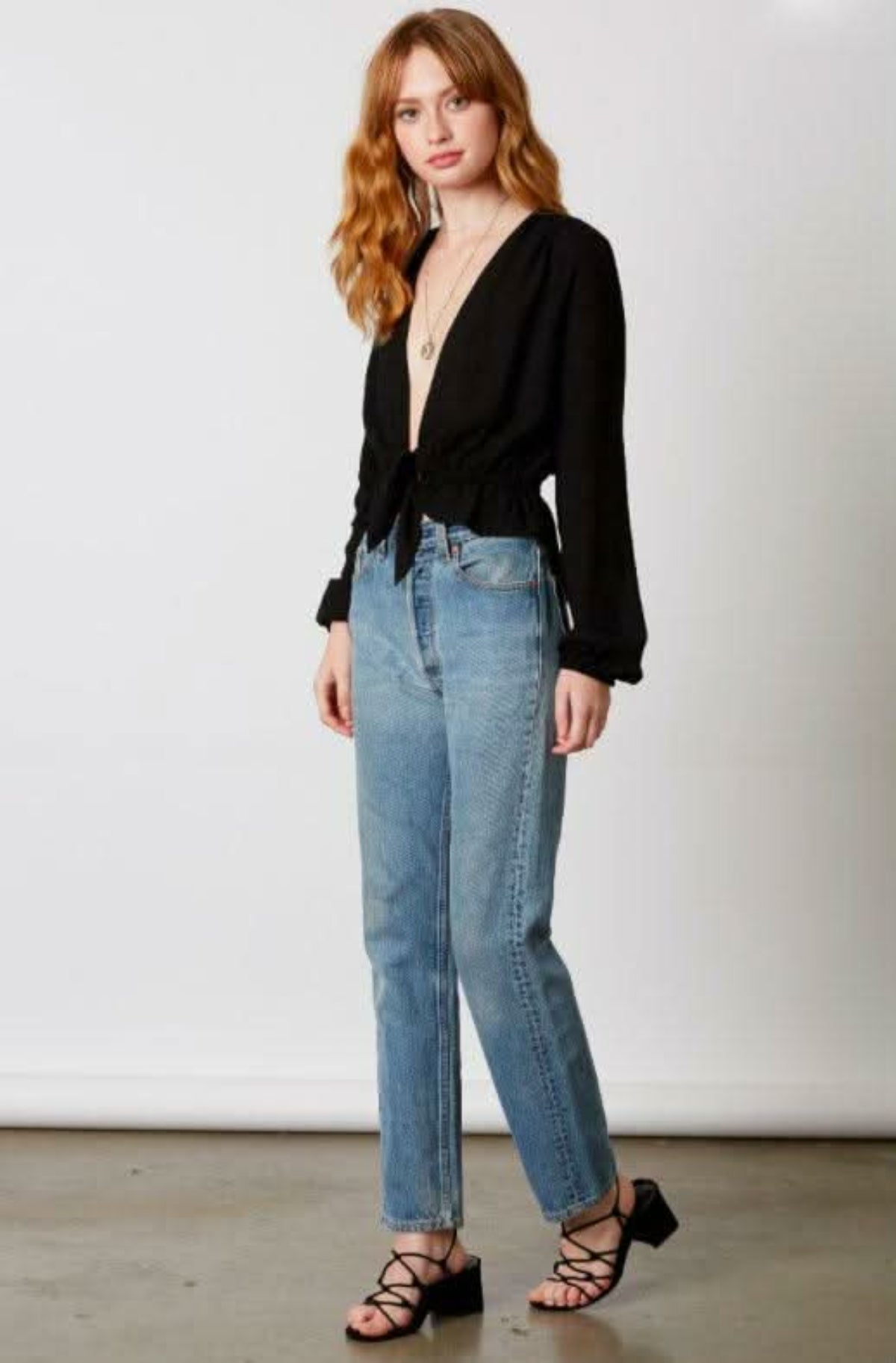Mirabella Black Cinched Front Tie Top