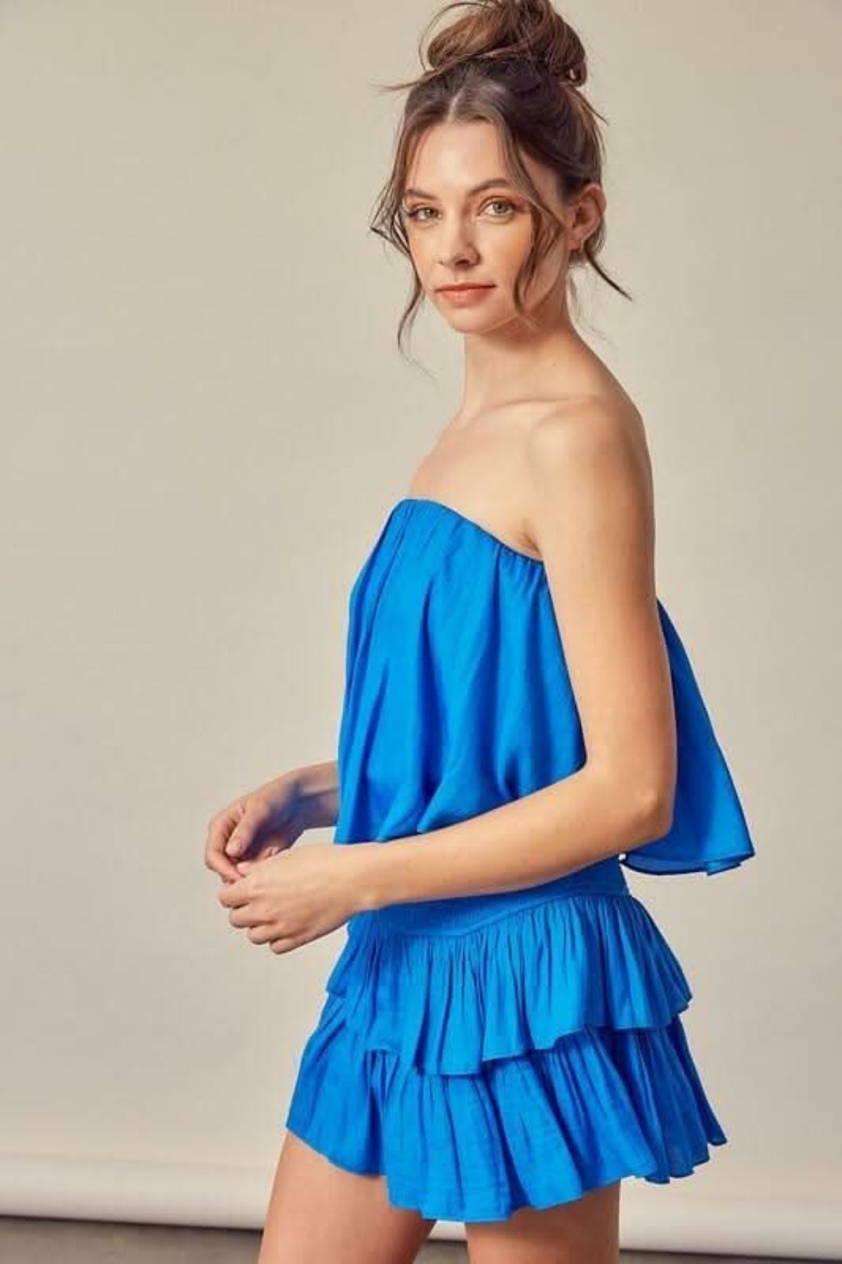 Monaco Paradise Blue Strapless Romper