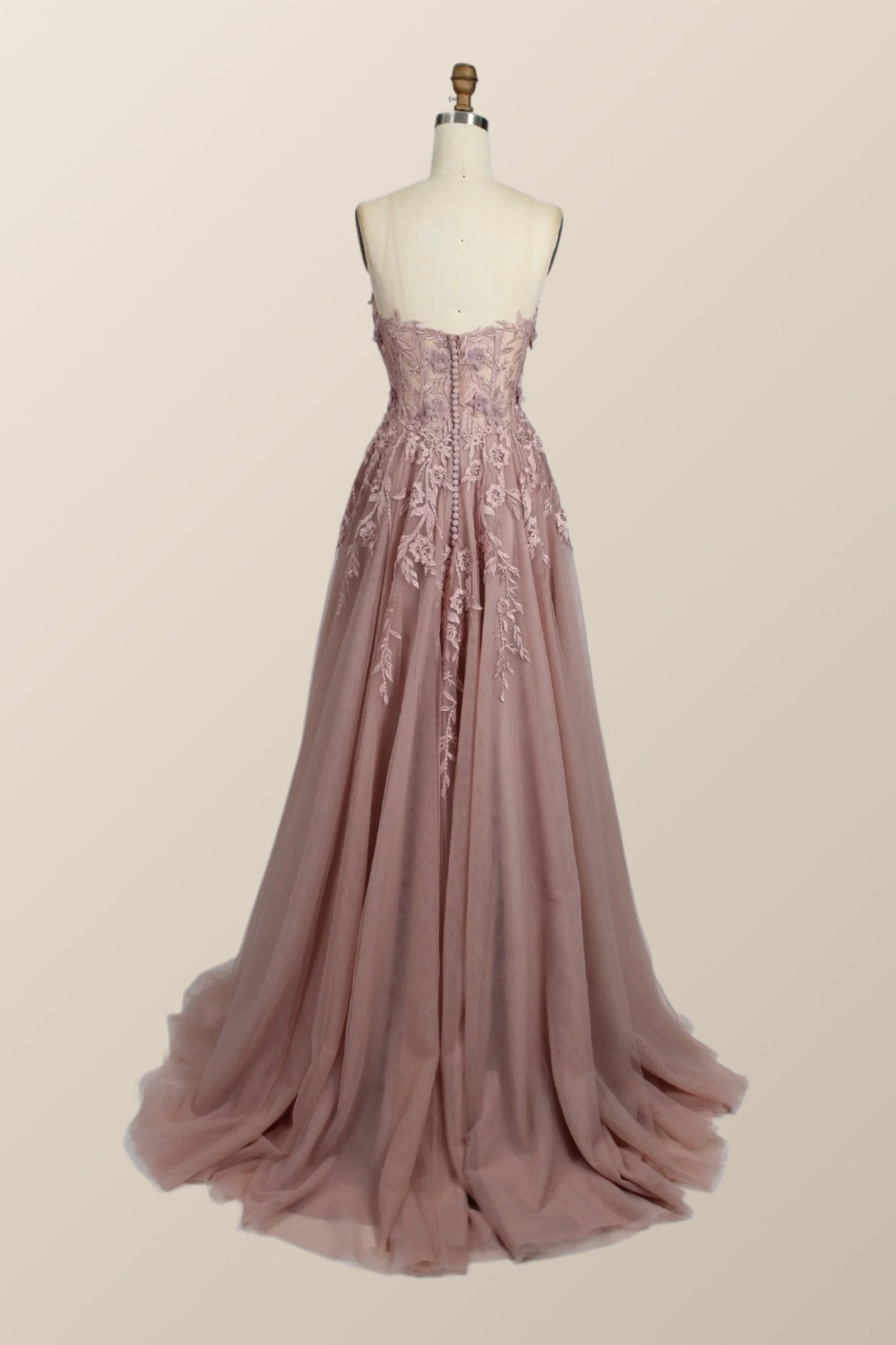 Green Floral Embroidery Strapless A-line Formal Dress