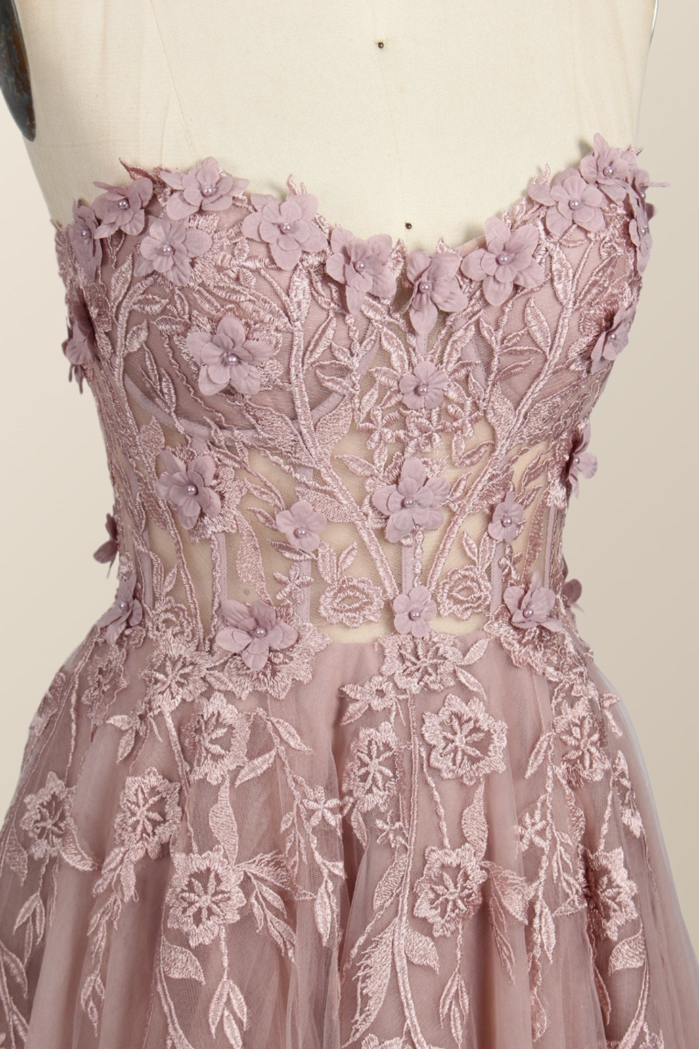 Green Floral Embroidery Strapless A-line Formal Dress