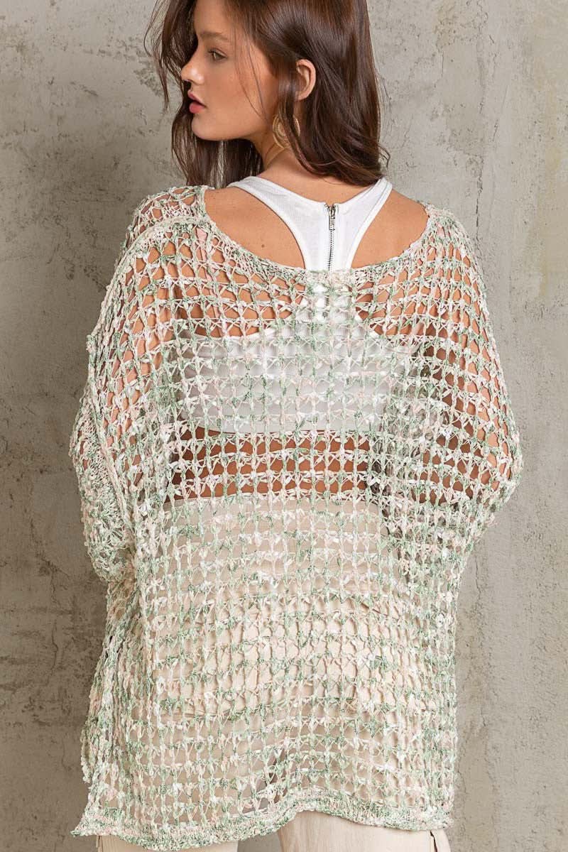 Lucky in Love Green Oversized Crochet Sweater