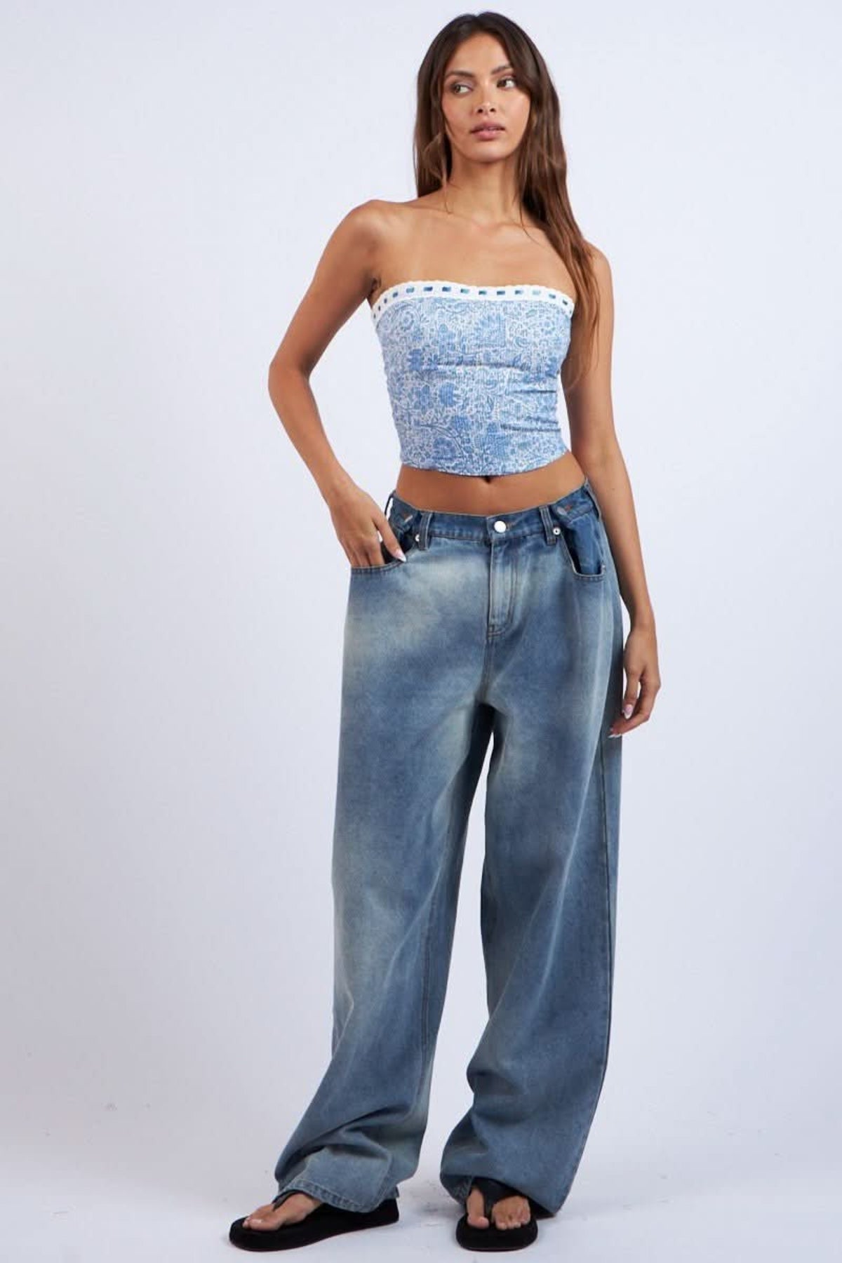 Cora Blue Floral Print Tube Top