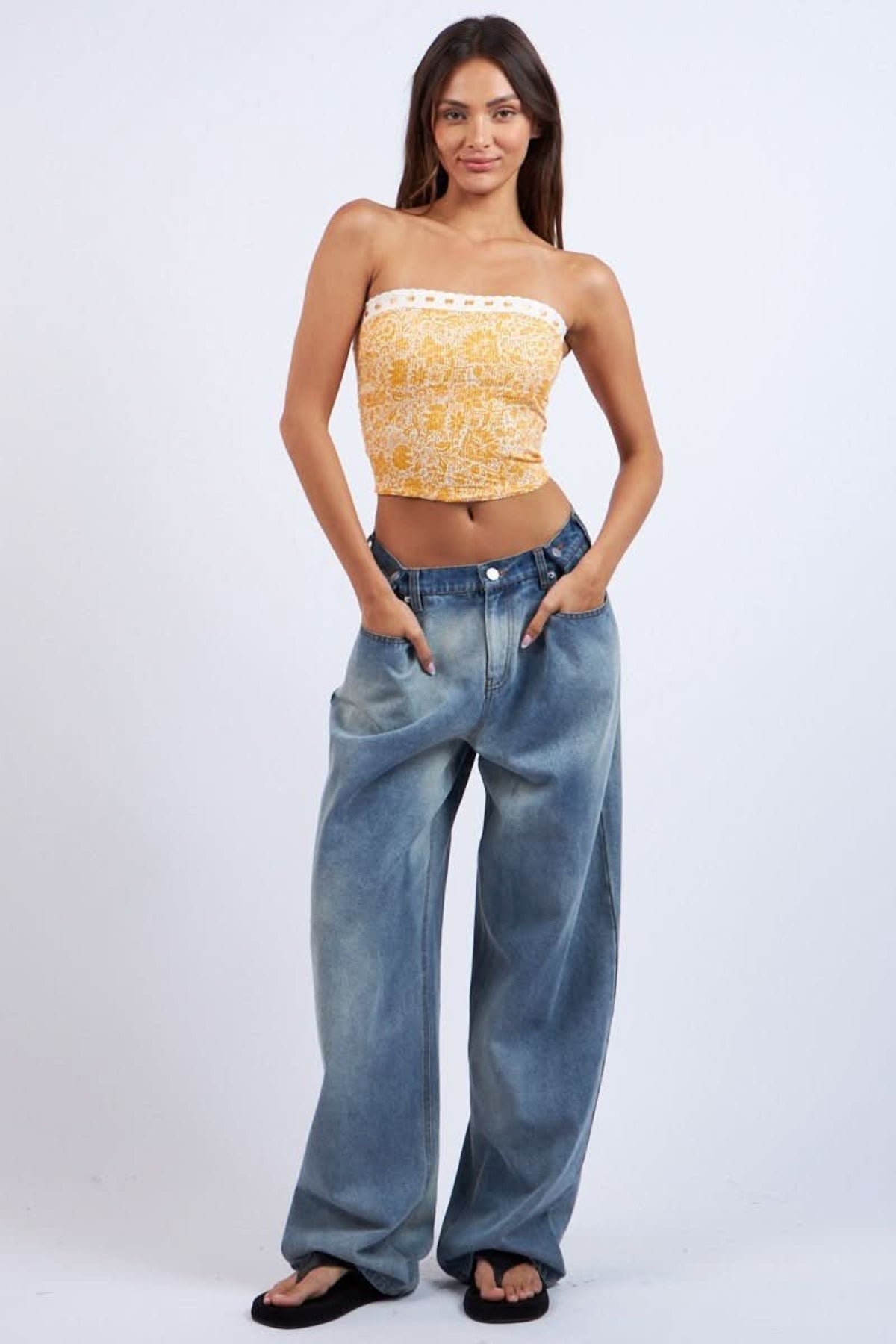 Cora Orange Floral Print Tube Top