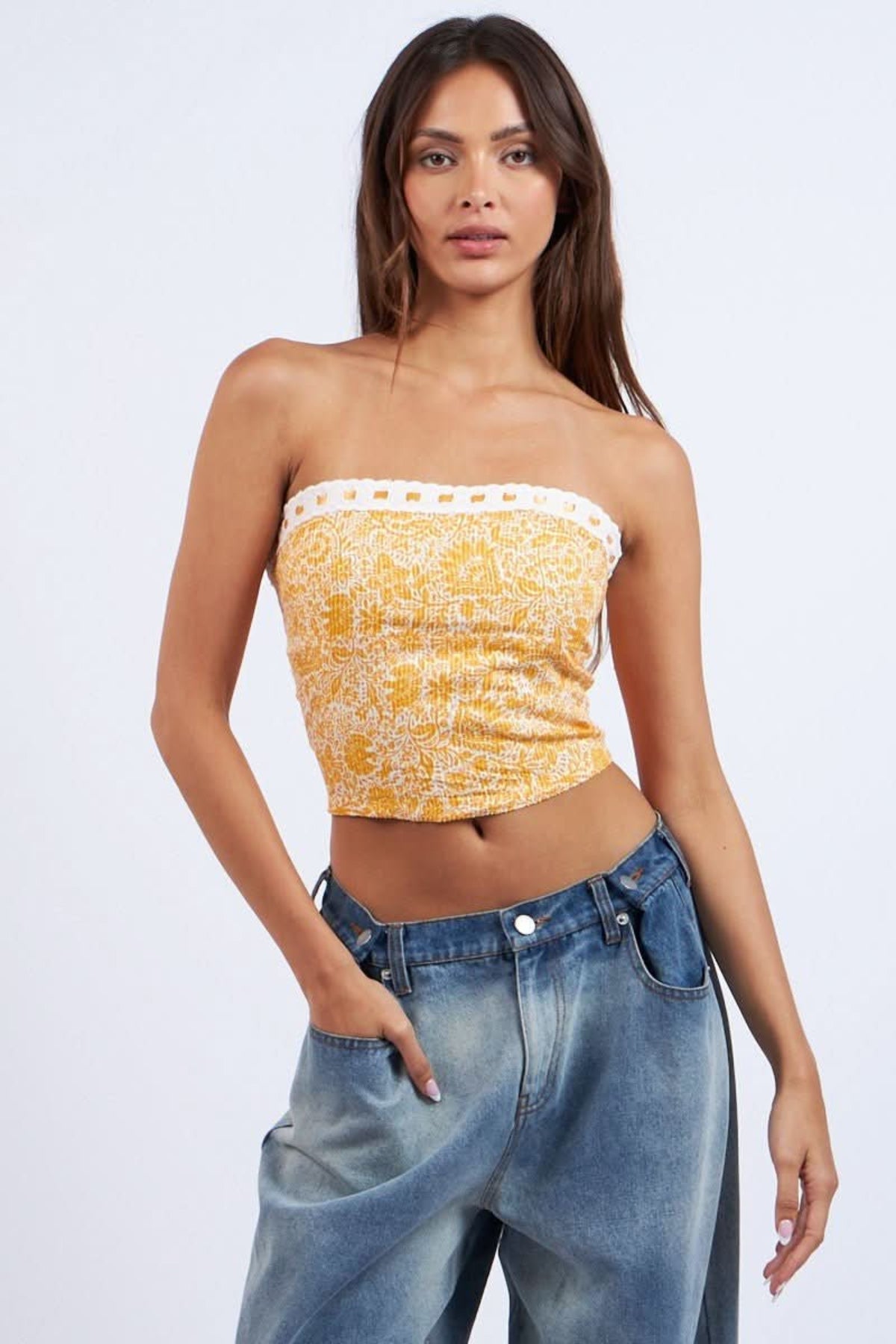 Cora Orange Floral Print Tube Top