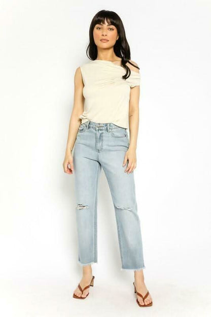 On Fire Oatmeal Off-One-Shoulder Tank Top