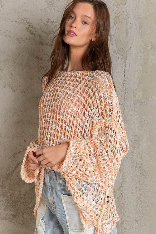 Lucky in Love Orange Oversized Crochet Sweater