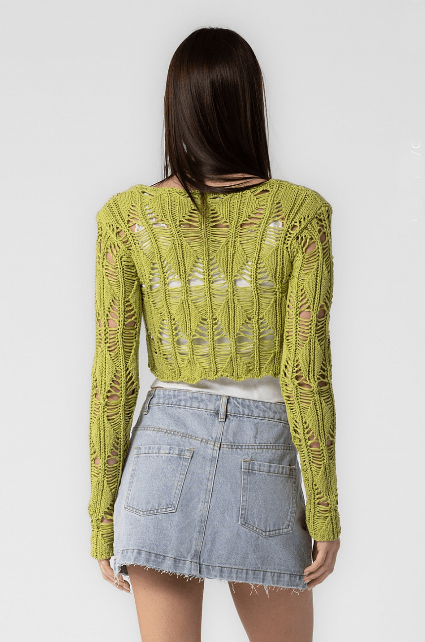 Emilia Kiwi Crochet Front-Tie Crop Cardigan Top