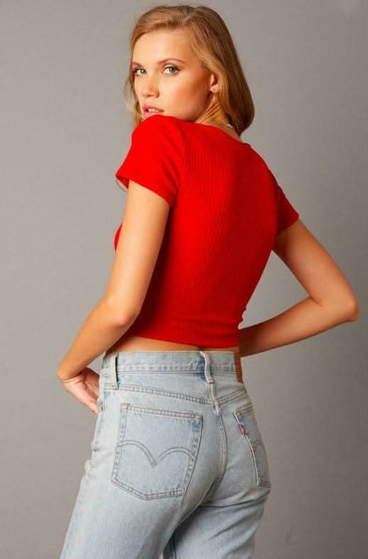 Get This Red Ribbed Crop Tee