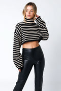 Marla Black & Natural Striped Cropped Turtleneck Sweater