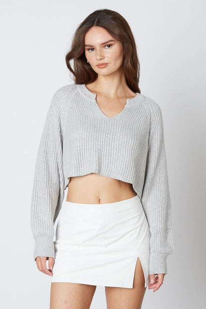 Day Off Grey Notched Neck Sweater