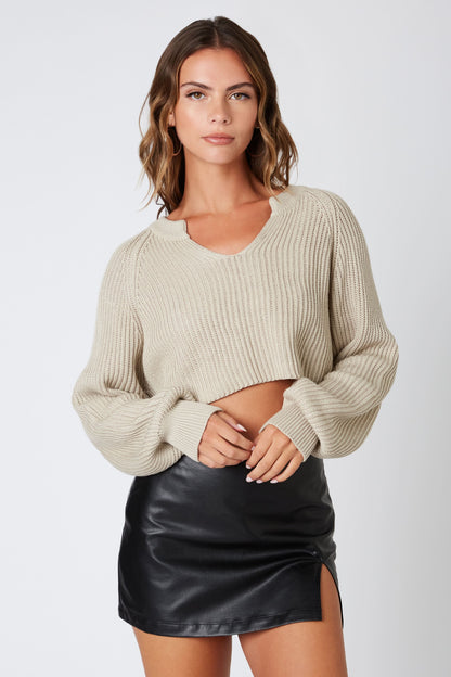 Day Off Stone Notched Neck Sweater