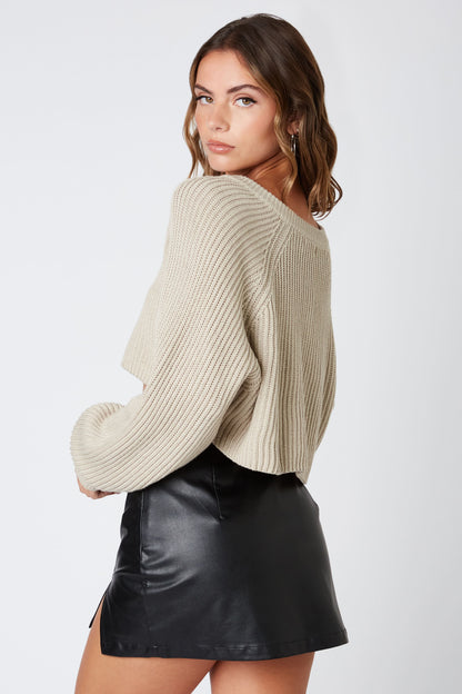 Day Off Stone Notched Neck Sweater