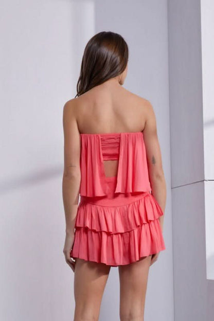 Monaco Coral Strapless Romper
